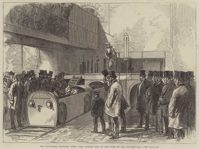 The Pneumatic Despatch Tube, Holborn End of the Tube på åpningsdagen (gravering) av English School
