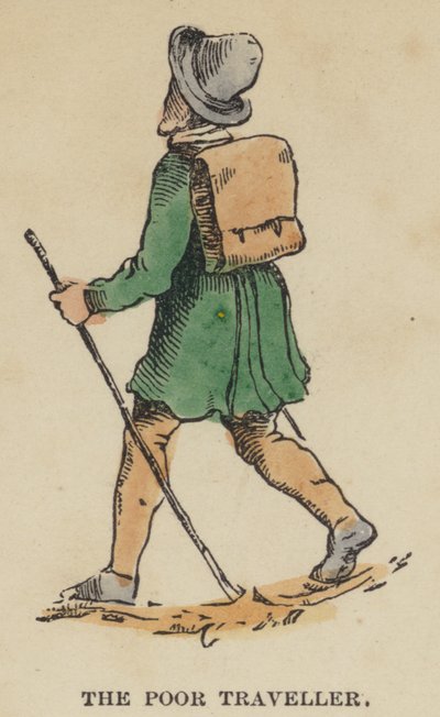 The Poor Traveller (farget gravering) av English School