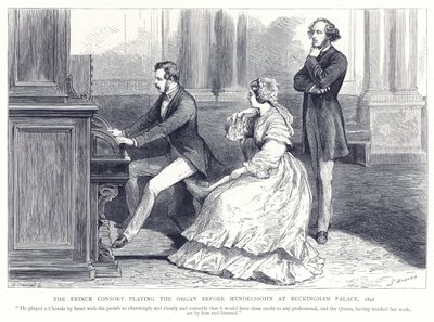 Prinsgemalen spilte orgel før Mendelssohn på Buckingham Palace, 1842 av English School