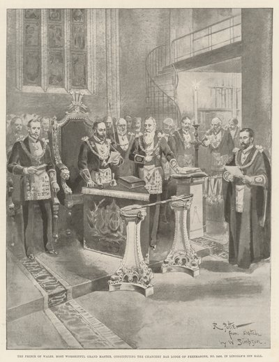 Prinsen av Wales, mest tilbedende stormester, som utgjør Chancery Bar Lodge of Freemasons, nr. 2456, i Lincoln
