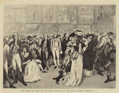Prinsen av Wales og Sir Joshua Reynolds på Royal Academy Exhibition av English School