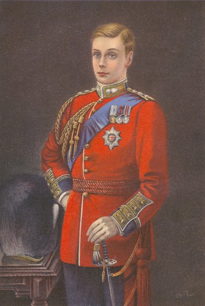 Prinsen av Wales i uniformen til Grenadier Guards (fargelitografi) av English School