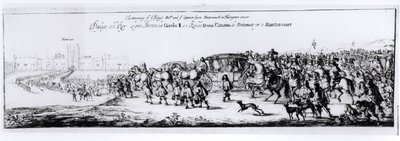 Prosesjonen av Charles II (1630-85) og hans nye dronning, Catherine av Braganza (1638-1705) fra Portsmouth til Hampton Court, 1662 av English School
