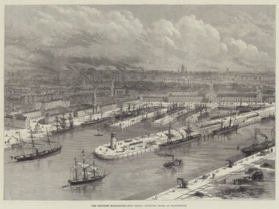 Den foreslåtte Manchester Ship Canal, tiltenkte dokker i Manchester (gravering) av English School