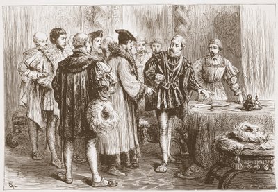 De protestantiske prinsene signerer sin bekjennelse, illustrasjon fra The History of Protestantism av James Aitken Wylie (1808-1890), pub. 1878 av English School