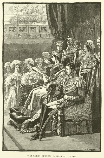 Dronningen åpner parlamentet i 1846 (gravering) av English School