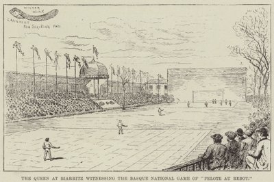 Dronningen i Biarritz er vitne til det baskiske nasjonale spillet "Pelote au Rebot" (gravering) av English School