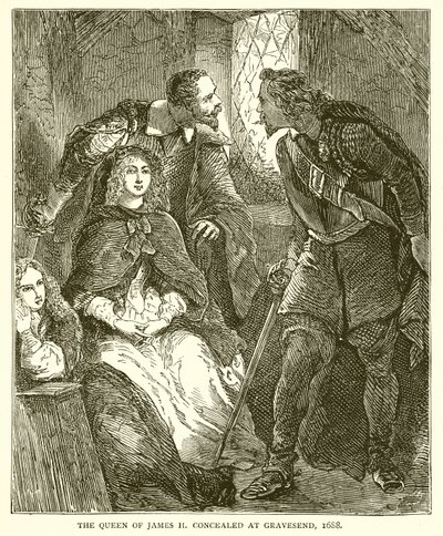 Dronningen av James II skjult i Gravesend, 1688 av English School