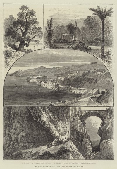 Dronningen på rivieraen, utsikt over Mentone (gravering) av English School