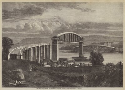 Jernbanebroen ved Saltash, IK Brunel, ingeniør (gravering) av English School
