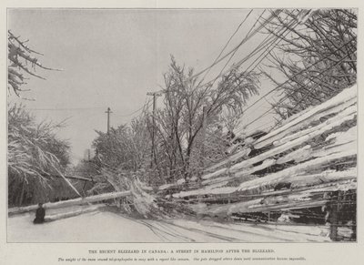 The Recent Blizzard i Canada, en gate i Hamilton etter Blizzard (litho) av English School