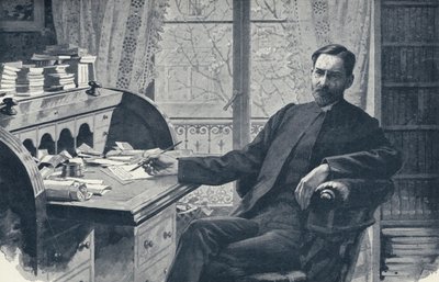 Pastor Hugh Price Hughes i sin studie (litho) av English School