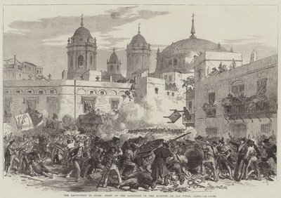 Revolusjonen i Spania, Kamp ved barrikaden i Quarter de Los Vinas, Cadiz (gravering) av English School