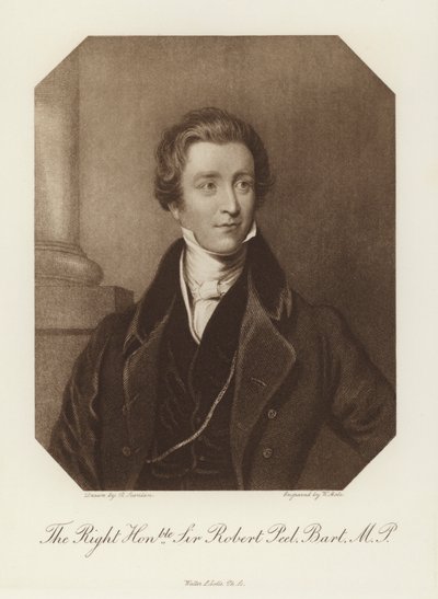 The Right Honourable Sir Robert Peel, Baronet, MP (litho) av English School