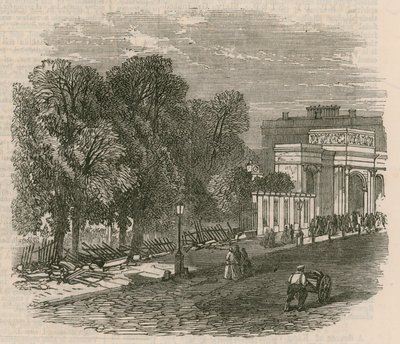 The Riot in Hyde Park: Det ødelagte rekkverket ved Hyde Park Corner av English School