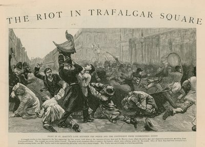 The Riot in Trafalgar Square: Kamp i St Martins Lane mellom politiet og kontingenten fra Clerkenwell Green av English School