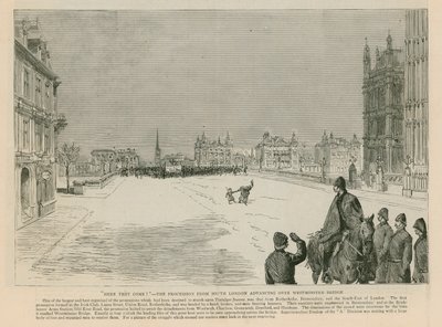 The Riot in Trafalgar Square: Here they Come - prosesjonen fra Sør-London som rykker frem over Westminster Bridge av English School
