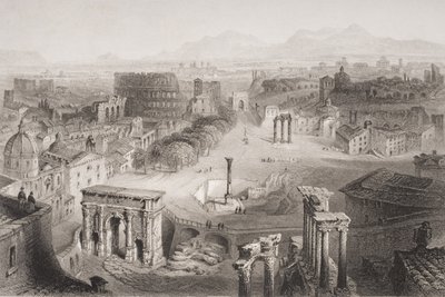Forum Romanum fra Capitoline Hill, Roma, gravert av A. Willmore av English School