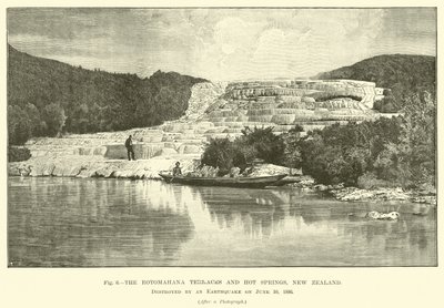 Rotomahana-terrassene og varme kilder, New Zealand, ødelagt av et jordskjelv 10. juni 1886 av English School