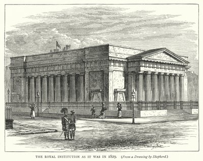 The Royal Institution slik den var i 1829 (gravering) av English School