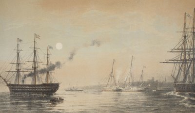 Kongeyachten utenfor Margate-kvelden 5. mars 1863, fra A Memorial of the Marriage of Edward VII and Alexandra of Denmark, pub. 1864 av English School
