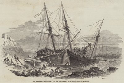 Skonnerten «Providence» og briggen «Hero» i Plymouth (gravering) av English School