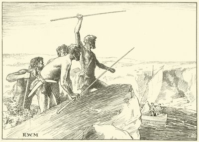 The Shaok their Spears at the White Men (blekk på papir) av English School