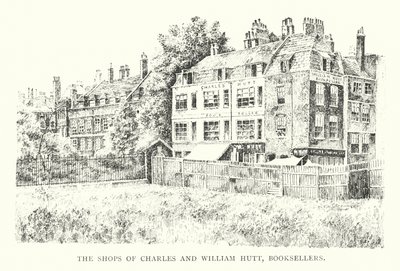 Butikkene til Charles og William Hutt, bokhandlere (litho) av English School