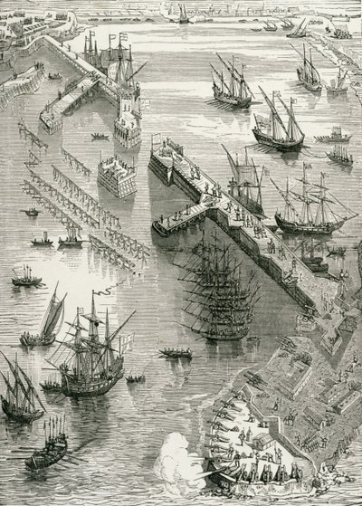 The Siege of Rochelle, fra The History of France, av Emile de Bonnechose, utgitt av Ward, Lock and Co, London av English School