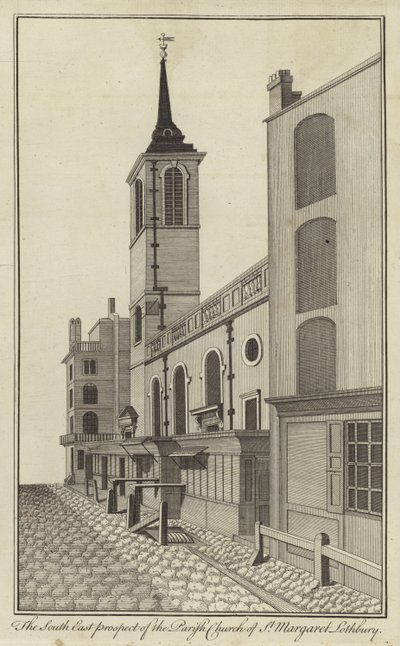 Sørøst-prospektet til Parish Church of St Margaret Lothbury, London av English School