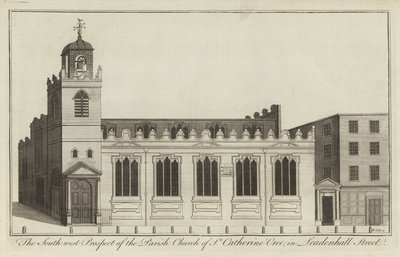 South West Prospect of Parish Church of St Catherine Cree i Leadenhall Street, London av English School