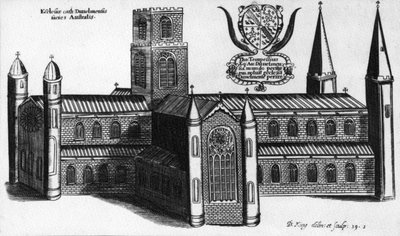 Det sørlige ytre av Durham Cathedral, 1660 av English School
