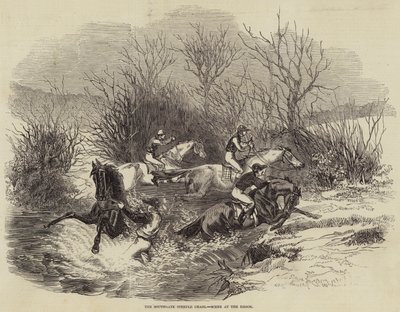 The Southgate Steeple Chase, scene ved bekken (gravering) av English School