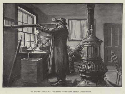 Der Spanisch-Amerikanische Krieg, die Signalstation der Vereinigten Staaten in Sandy Hook (Lithografie) von English School