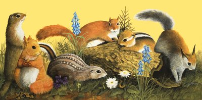 Ekornfamilien, illustrasjon fra «Det var en gang» (gouache på papir) av English School