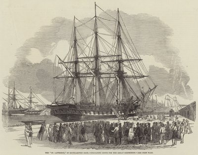 "St Lawrence," i Southampton Dock, losser varer til den store utstillingen (gravering) av English School