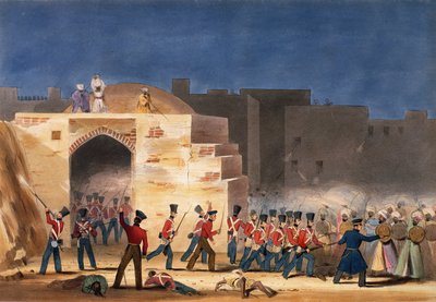Der Sturm auf Ghuznee, Innenansicht des Tors im Jahr 1839, Erster Anglo-Afghanischer Krieg von English School
