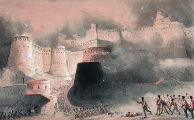 Stormingen av Kabul-porten i 1839 (wc og blyant på papir) av English School