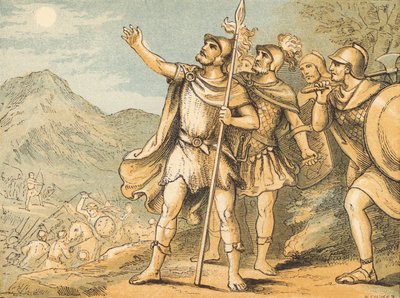 Solen og månen står stille (farget gravering) av English School
