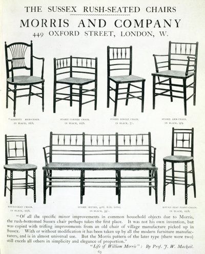 Sussex Rush-Seated Chairs, laget av Morris and Company av English School