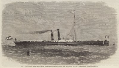 "Telegraaf" Iron Steam-Boat, nylig bygget av Messers Fop, Smit, Junior and Company, Kinderdyk, nær Rotterdam (gravering) av English School