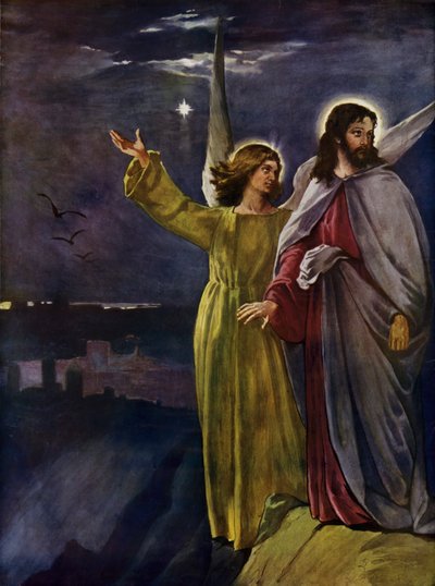 Jesu fristelse (fargelitografi) av English School