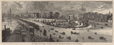 The Thames Embankment, Whitehall, viser grunnen som er gjort krav på av regjeringen av English School