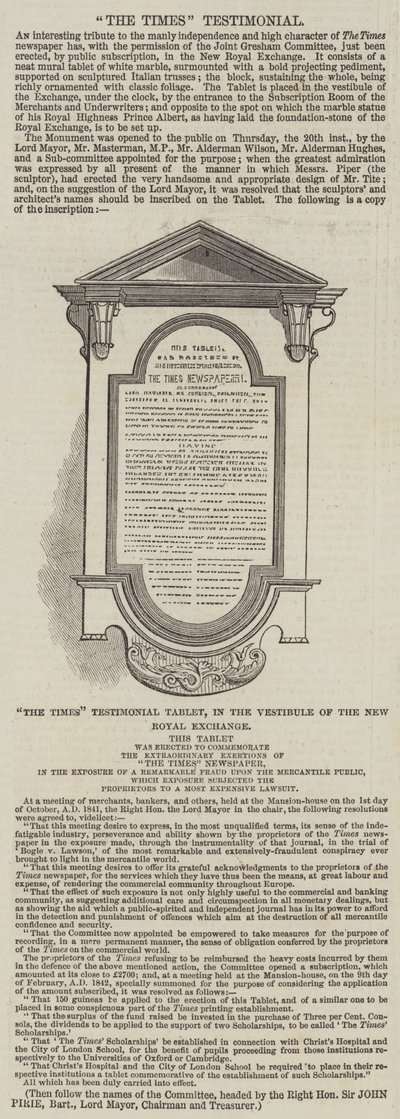 The Times Testimonial (gravering) av English School