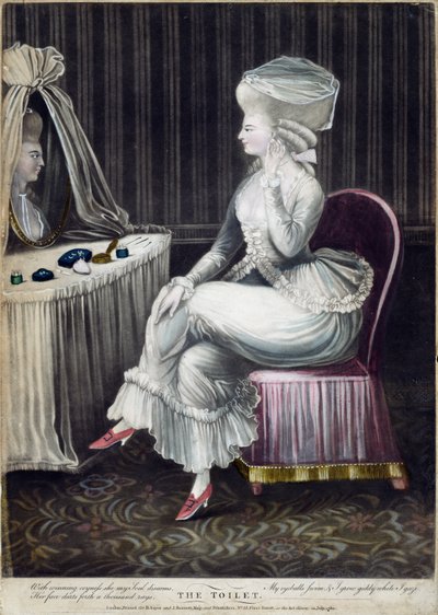 Toalettet, pub. av Robert Sayer og J. Bennett, 1780 (mezzotintgravering) av English School