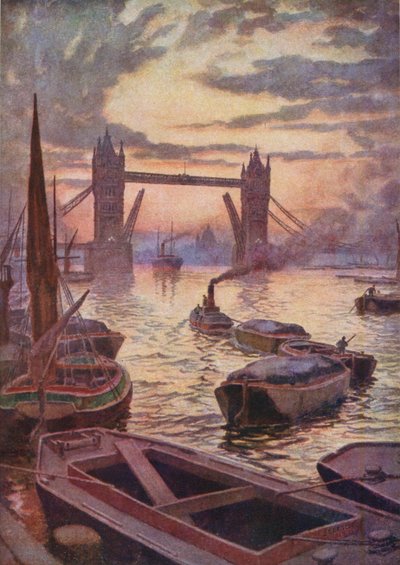 Tower Bridge (fargelitografi) av English School