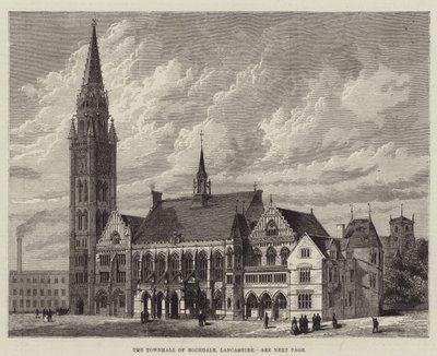 Rådhuset i Rochdale, Lancashire (gravering) av English School