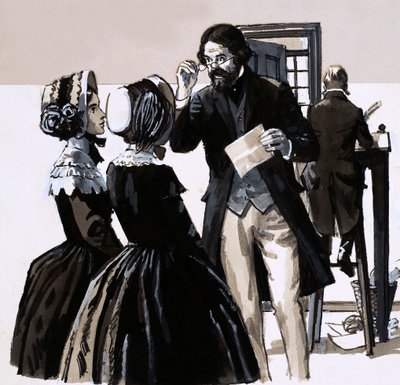 The Tragedy of the Brontes (gouache på papir) av English School