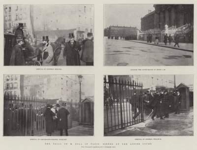 Rettssaken mot M Zola i Paris, scener ved Assize-domstolen (gravering) av English School