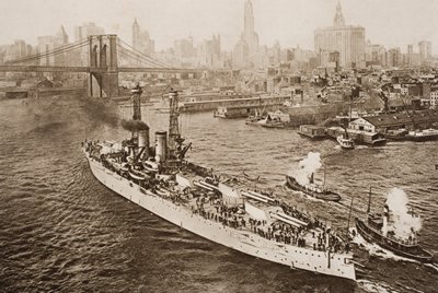 The United States Battleship, Texas, Setting out from New York Harbour, illustrasjon fra 